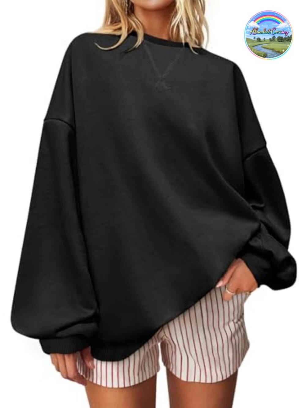 Oversized Striped Crewneck Sweatshirt Long Sleeve Casual Pullover